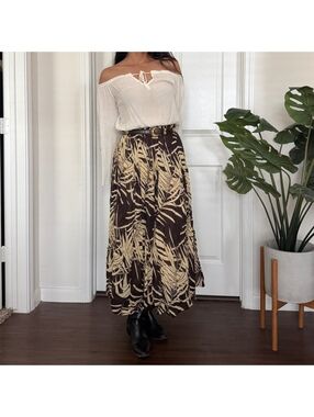 Brown‎ Boho Flowy Crinkle Cotton A line Maxi Skirt Size M Fairycore Ren Faire